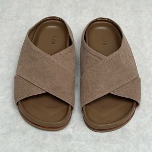 Lauren Manoogian Raw Linen Canvas Cross Slide Sandal